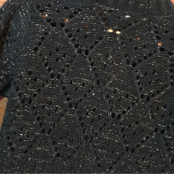 Razzle Dazzle Black and Gold Button Up, 3/4 Sleeve Cropped Knit Sweater, Sz M - Picture 6 of 8